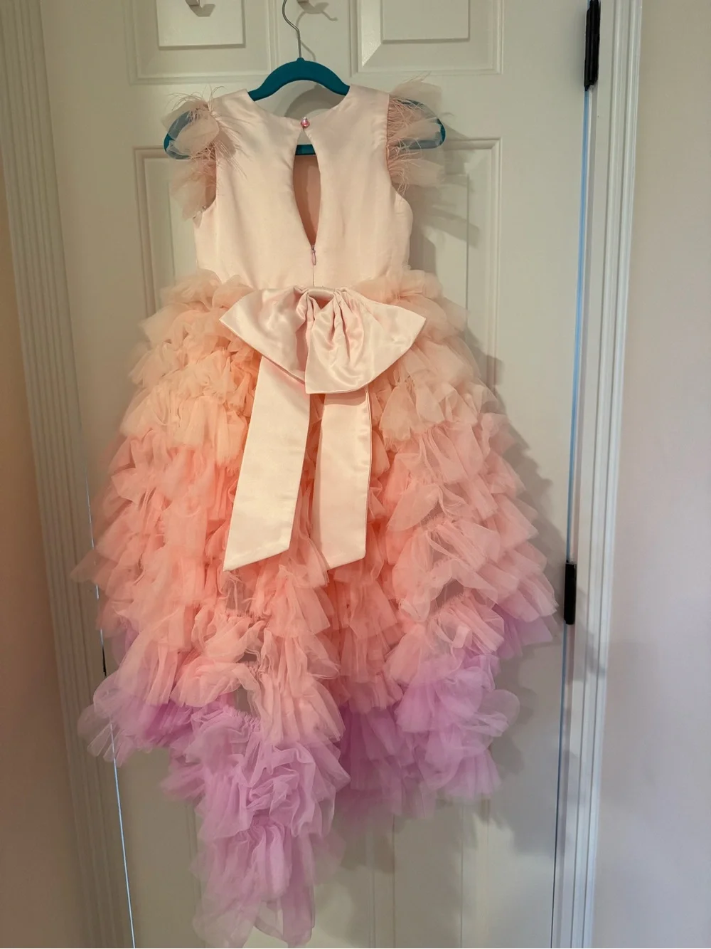 Lola + The Boys Pink to Purple Ombre Ruffle Tulle High- Low Dress